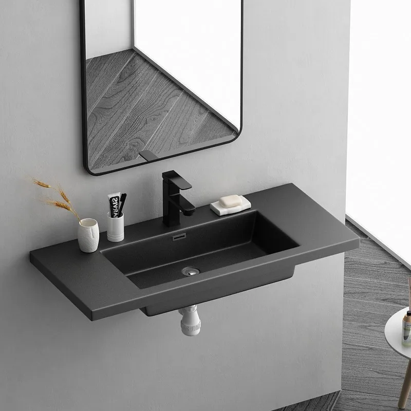 Nano-rock integrated basin black washstand sink semi-embedded basin art single basin square bathroom