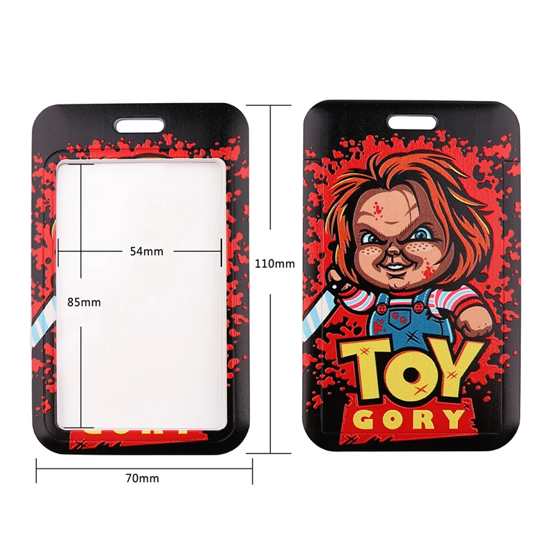 Horror Film Chucky Child Fashion Lanyard ID Badge Holder Bus Pass Case Cover Slip Bank Credit Card Holder Strap Card Holder