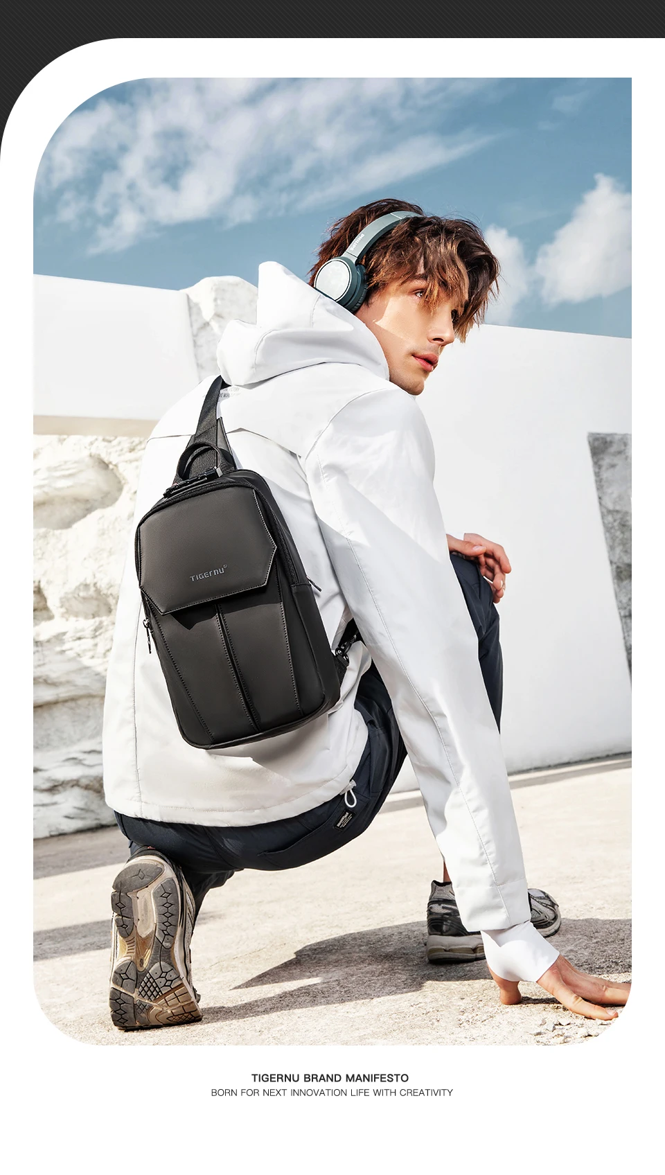 Tigernu Brusttasche für Herren, 9,7 Zoll, IPad-Tasche, koreanischer Stil, Umhängetasche, wasserdichte Umhängetasche, Anti-Diebstahl-Tasche für Herren, TSA – Detail 3