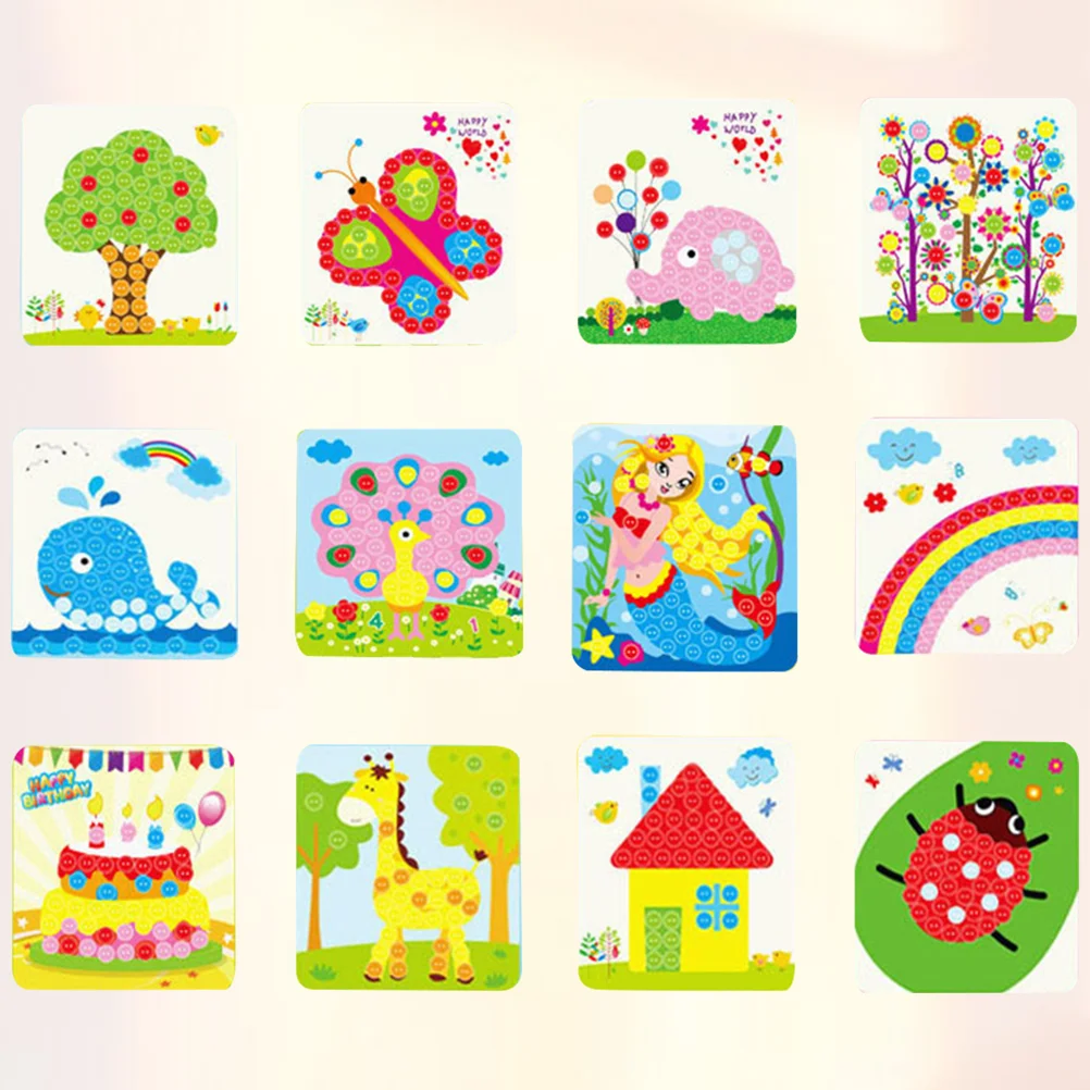 12 Pcs Kids Drum and Sticks Button Painting Toy DIY Sticky Manual Boy Stickers Boys Toys