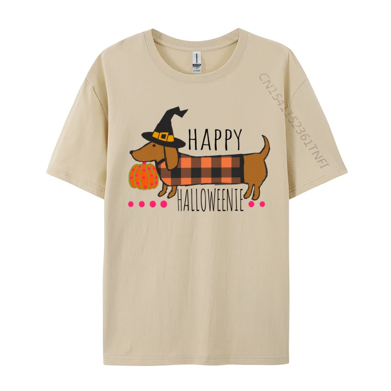 Funny Happy Halloweenie Dachshund Halloween Buffalo Plaid Special Men T Shirts Custom Printing T Shirt All Cotton