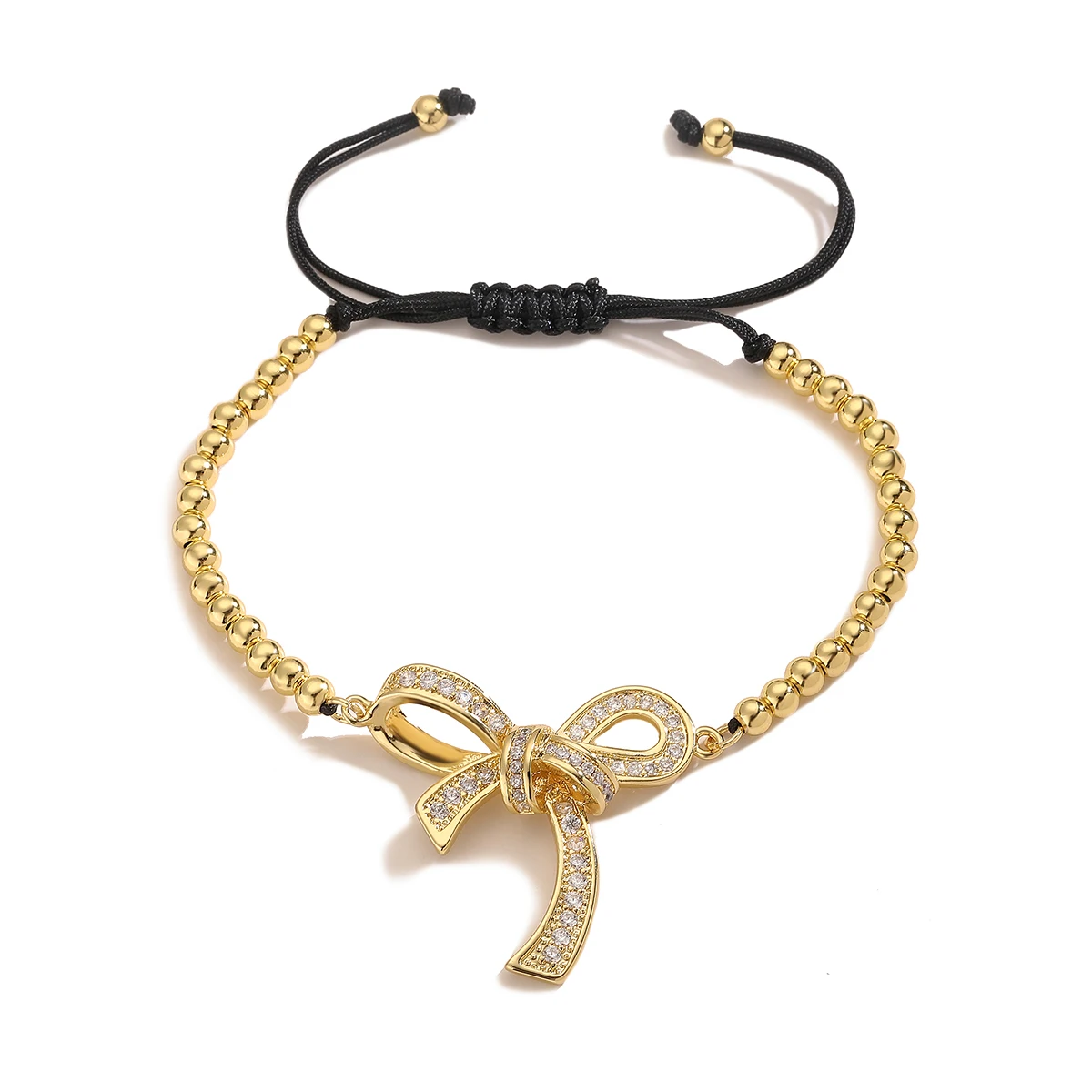 High Quality Gold Color Beads Chain Bracelets Adjustable Trendy AAA CZ Inlay Bowknot Jewelry Femme Bijoux