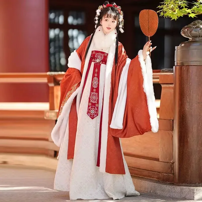 

Winter Hanfu Dress Women Chinese Red Pink Blue Embroidered Cosplay Costume New Year Hanfu Costume For Women Plus Size XL