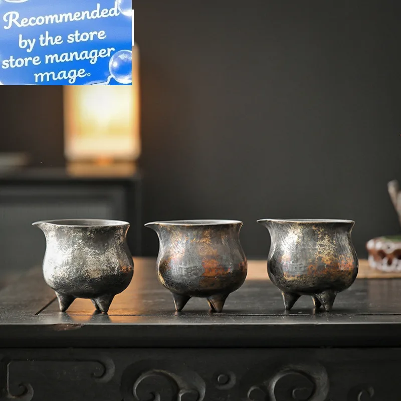 

200ML Gilded Silver Rough Pottery Tripodia Tea Pitcher Fair Cup Cha Hai Dispenser Justice Cup Fair Mug Tea Items Supplies Craft