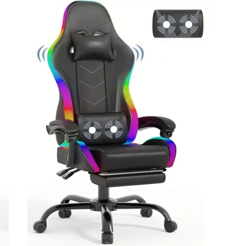 *Modern Gaming Chair Massage Extendable Foldable Features Ergonomic Design Adjustable Headrest Footrest Racing Lumbar Cushion