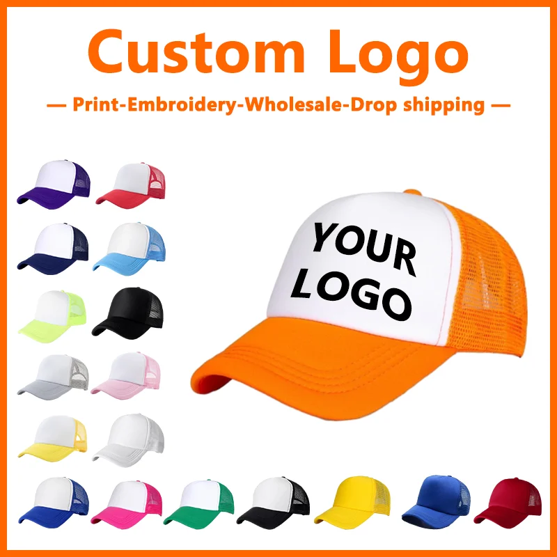 Custom Embroidery Sponge Mesh Cap for Men and Women Baseball Caps Trucker Hat DIY Design Print Sunshade Team Working Hats