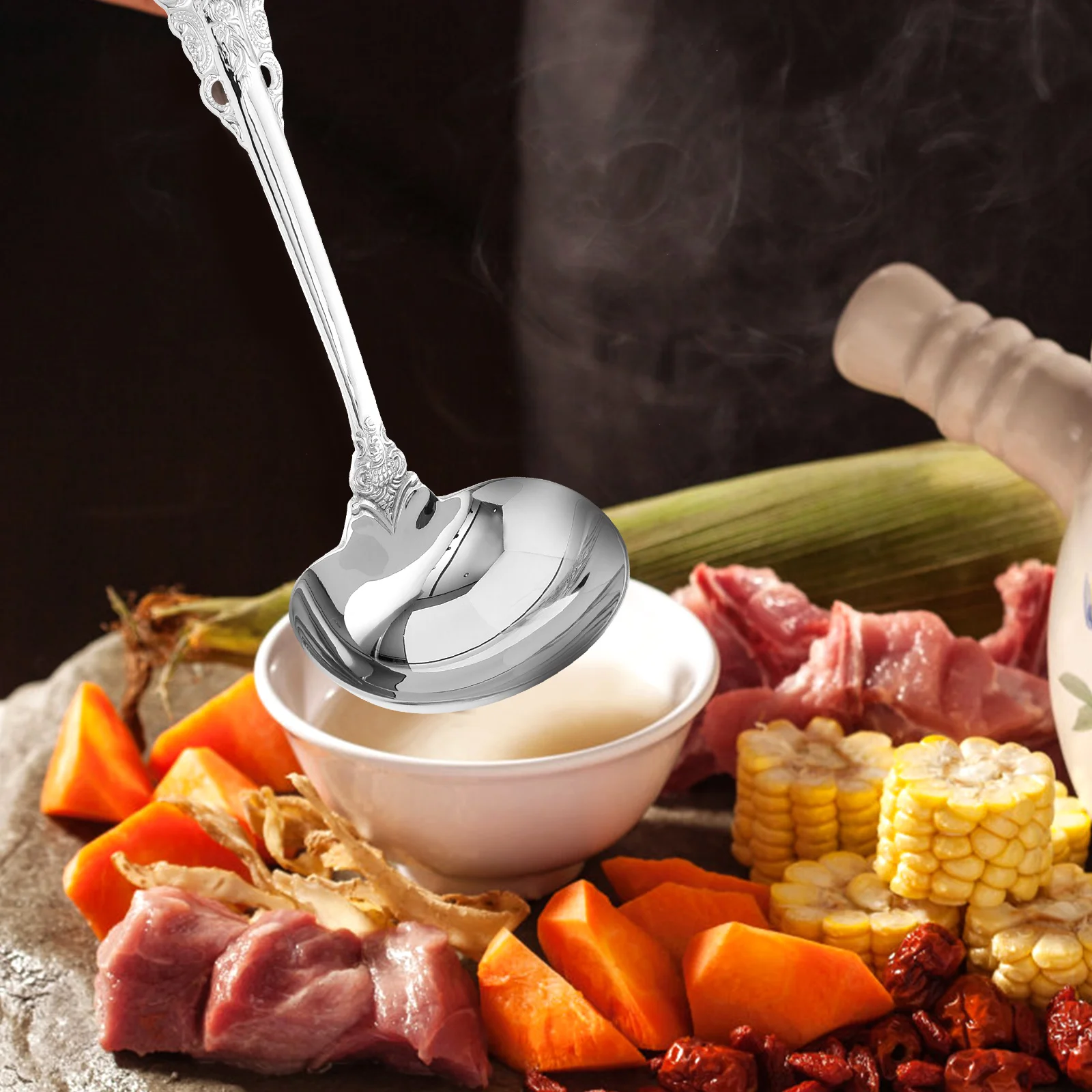 

1pc Large Soup Ladle Stainless Steel Heavy Duty Ergonomic Handle Non Slip For Hot Pot Soup Rice Serving Gravy Ladle Kitchen