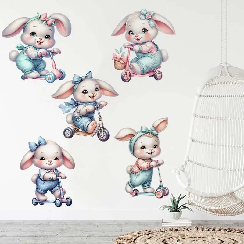 Cute Cartoon Rabbit Wall Sticker Baby Kids Room Decoration Mural Self-adhesive Bedroom Home Wallpaper Nursery Decor Decals M1062