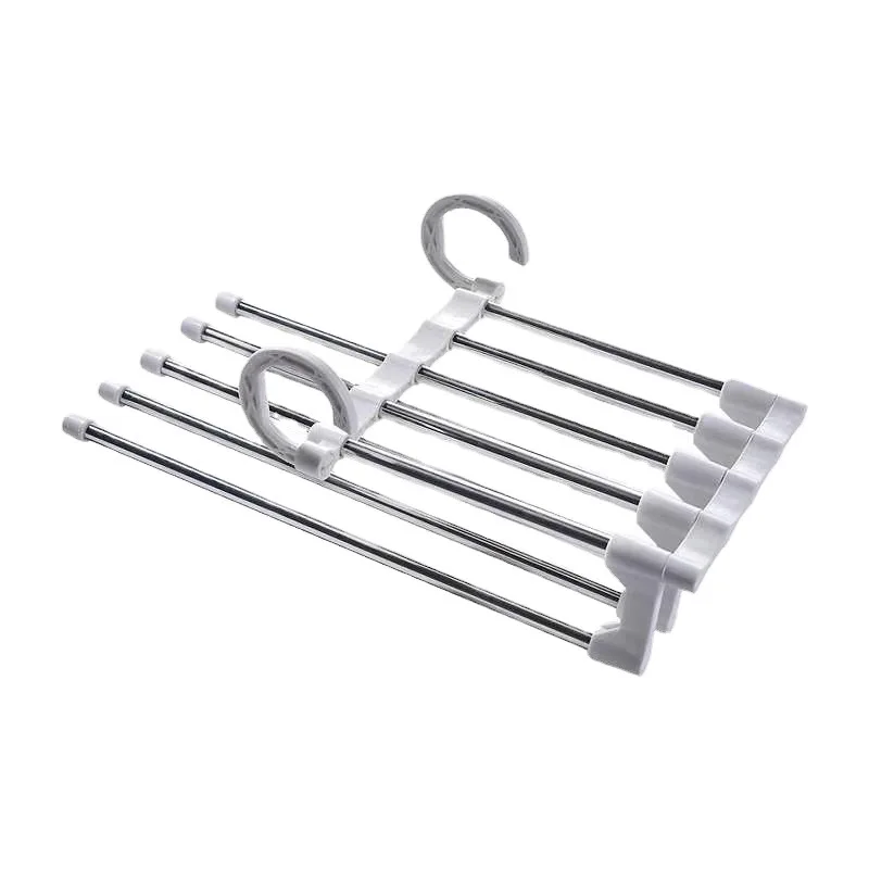 5 in 1 Trouser Rack Hangers Stainless Steel Folding Pant Rack Tie Hanger Shelves Bedroom Closet Organizer Wardrobe Storage