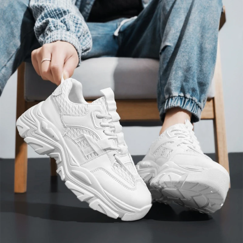 

Мужские спортивные кроссовки, повседневные, однотонные, с круглым носком, на шнуровке, на толстой подошве, увеличивающие рост, удобные, на шнуровке, новый стиль, для бега