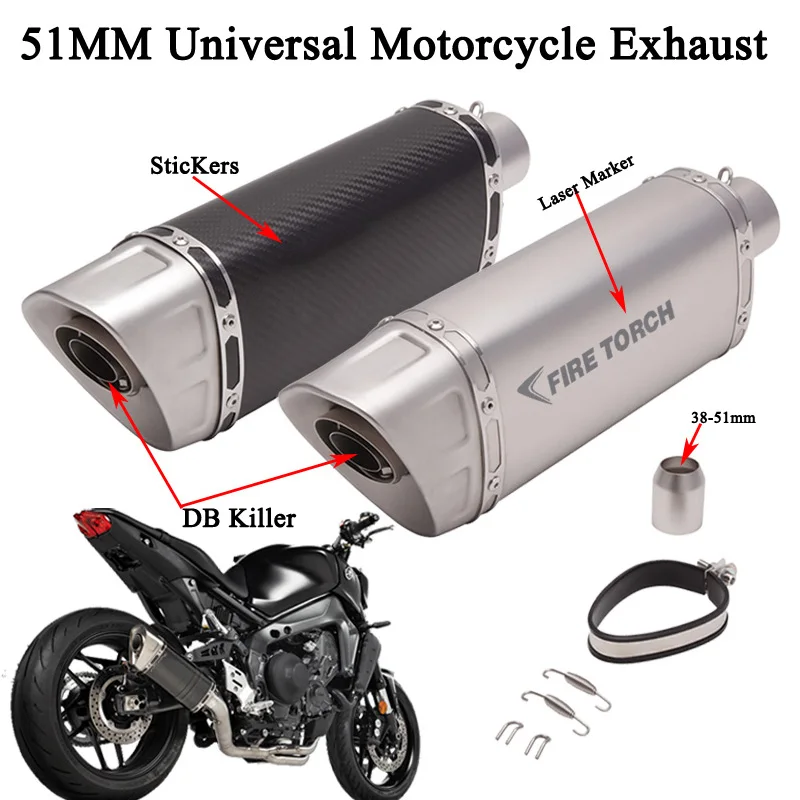 

51mm Universal Motorcycle Exhaust Pipe Escape Modified Carbon Fiber Moto Muffler DB Killer For MT10 ZX6R R1 S1000RR ER6N Z900