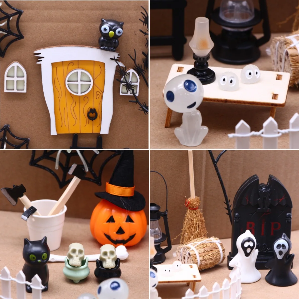 Grenzüberschreitendes Puppenhaus Halloween Miniatur Szene Dekoration Ornament Geisterfest leuchtendes Harzzubehör Schießrequisiten