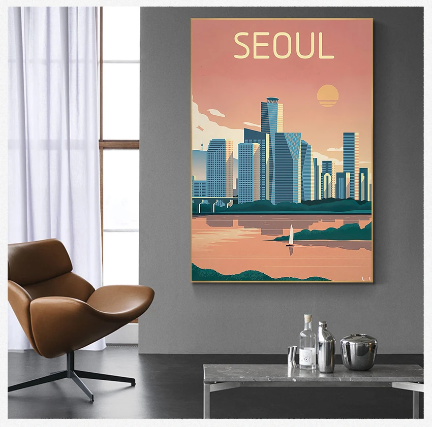Posters Coated Wall Stickers Home Decoration Gift South Korea Travel Canvas Paintings Vintage Wall Kraft