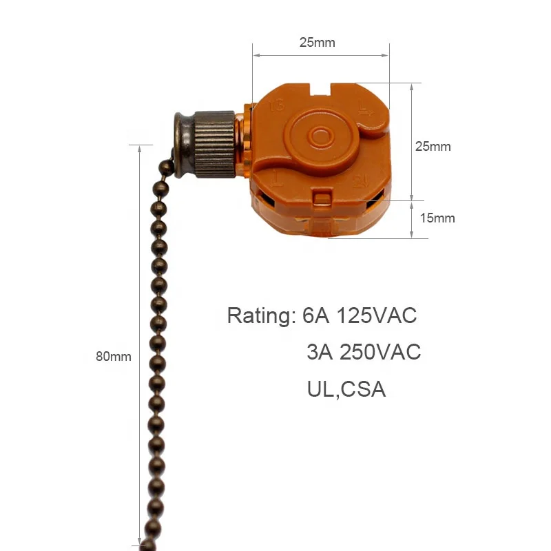 1PCS 3rd gear Pull Chain Switch OFF L-1 L-2-3 L-3 3A 6A 125VAC 250VAC Ceiling Fan Light wall light Metal bead 8cm chain