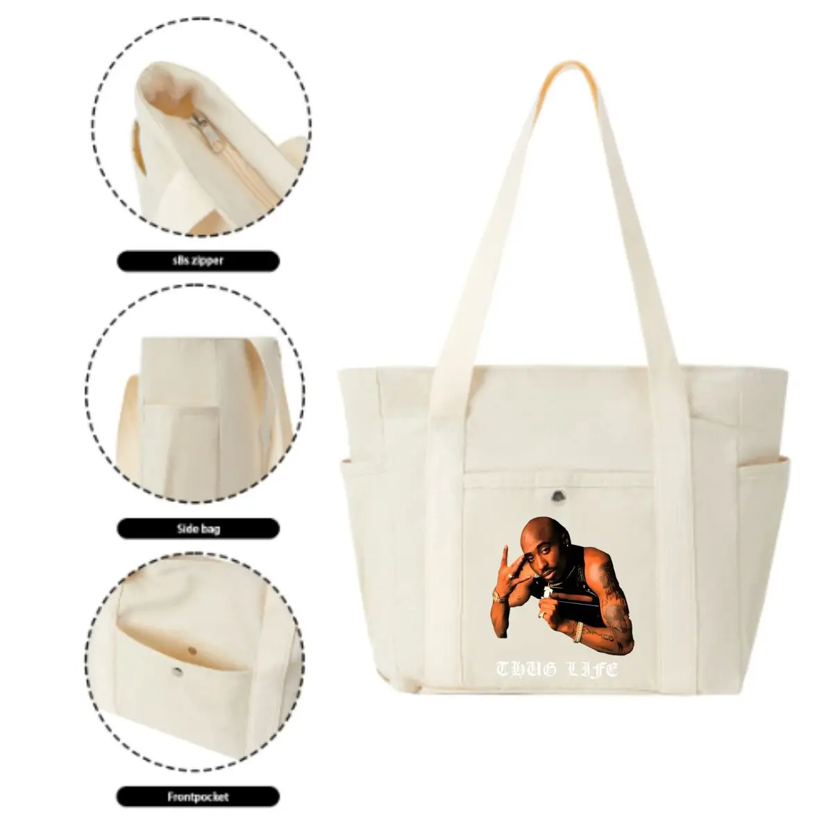 Tupac Shakur Artwork Style Canvas Bag Women's Leisure Work Crossbody