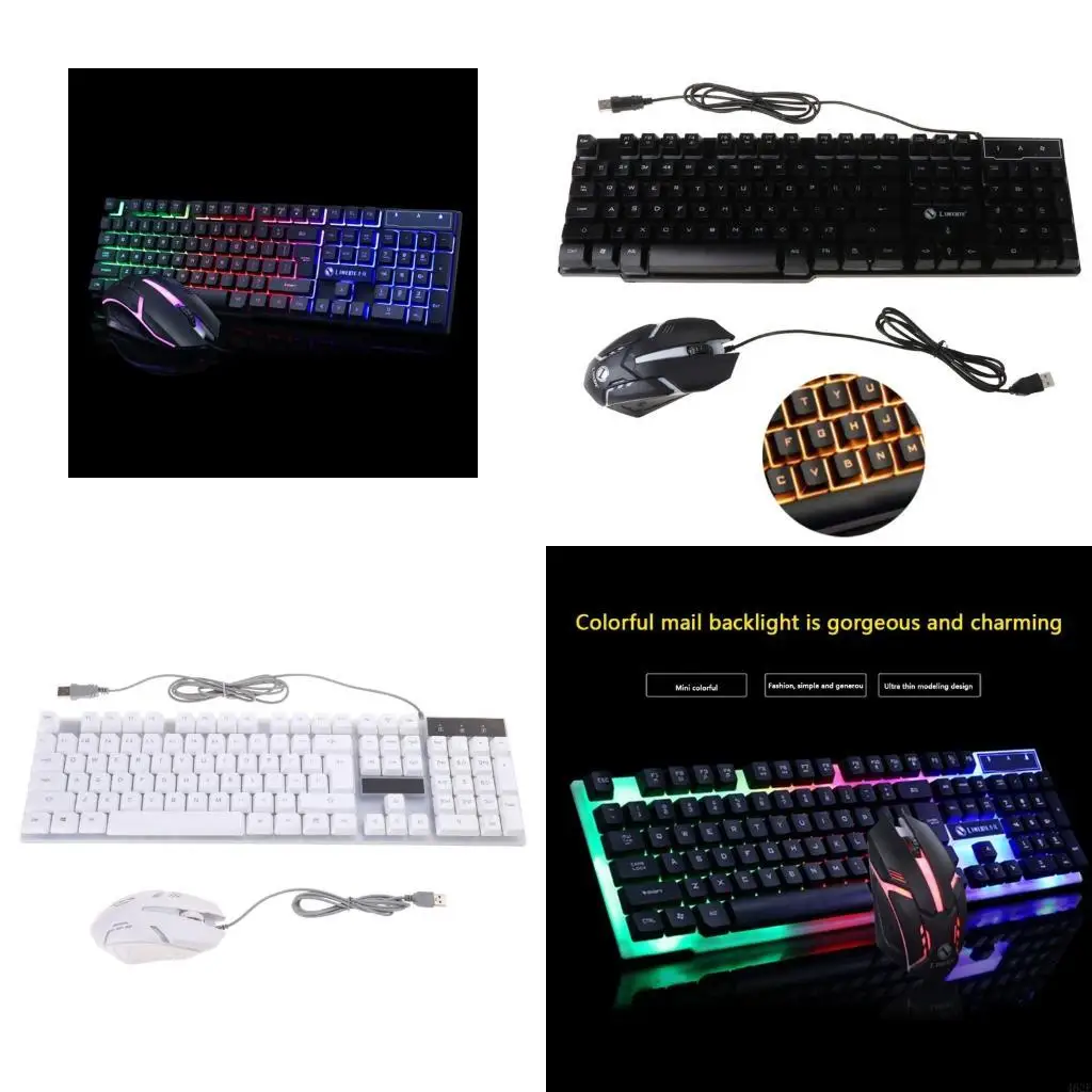 

462E USB Backlight Mouse Keyboard Combos Set Gifts for Friends Teens Computer Replacement Accessories Creative Dura