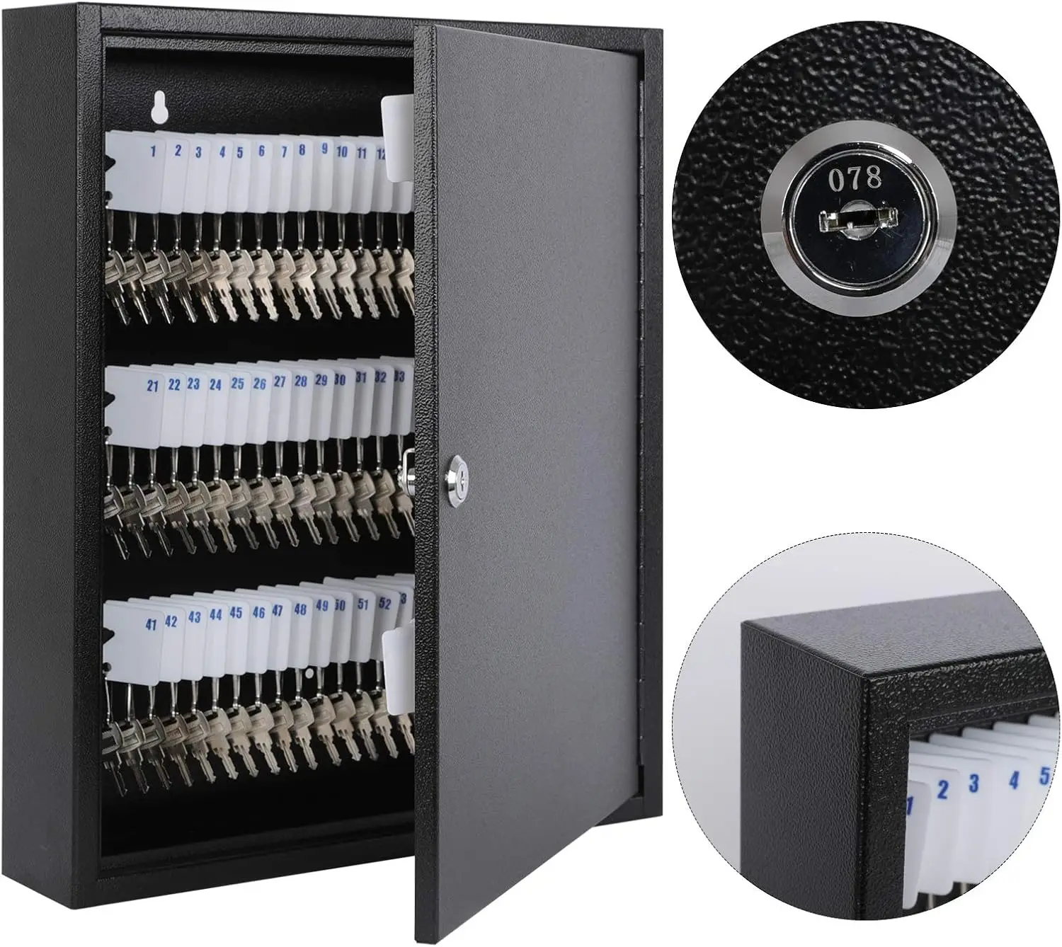 Key Storage Lock Box with Key, Locking Key Cabinet, 100 Key Management Wall Mount with Key Lock, Key Hooks & Tags Key Labels