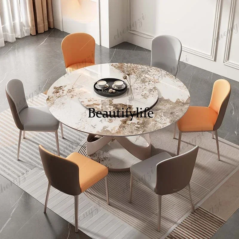 ZZZ Luxury Turntable Table Modern Unique Metal Design Round Dining Table Modern Living Room Mesa Redonda Comedor Kitchen Furnitu