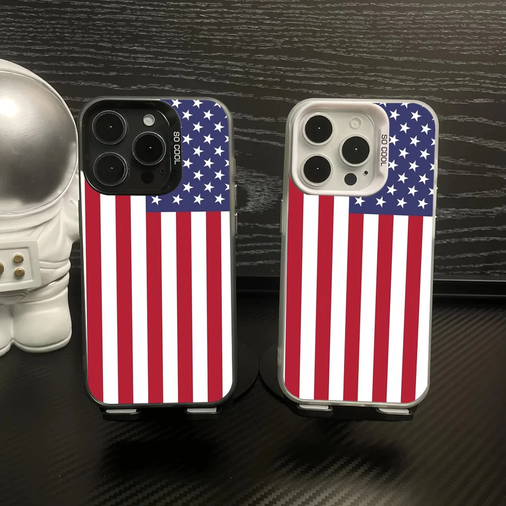 

American Flag Phone Case IMD Color Silver Shell For IPhone 16 15 14 13 12 Pro Max Plus