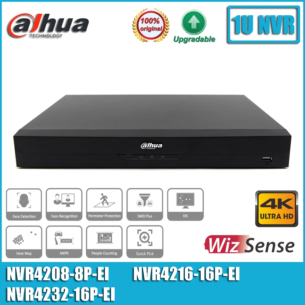 Dahua NVR4208-8P-EI,NVR4216-16P-EI and NVR4232-16P-EI 8/16/32 Channel 1U 8/16 POE WizSense NVR 2HDDs Network Video Recorder