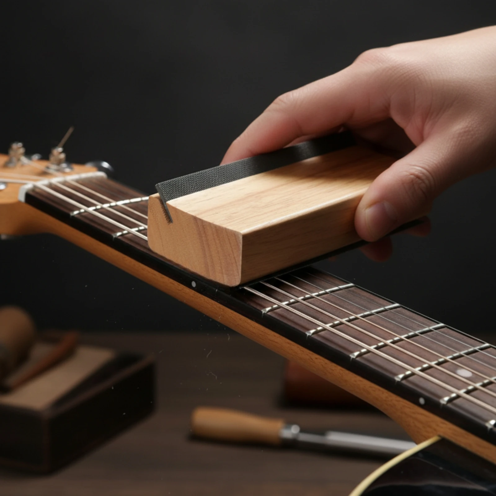 Fret Beveling Tool with Wooden Block Replaceable Fret Bevel File Angled Professional for Luthiers, Guitar Setup, Workshop