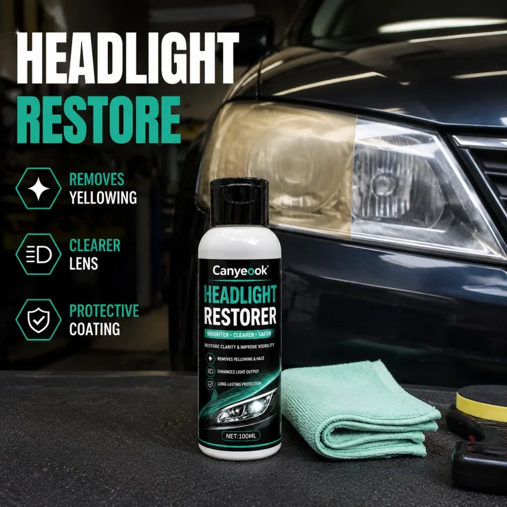 CANYEOOK Headlight Restorer Cream 100g - Remove Yellow Oxidation Restore Clear Bright Lens UV Protective Coating for Car
