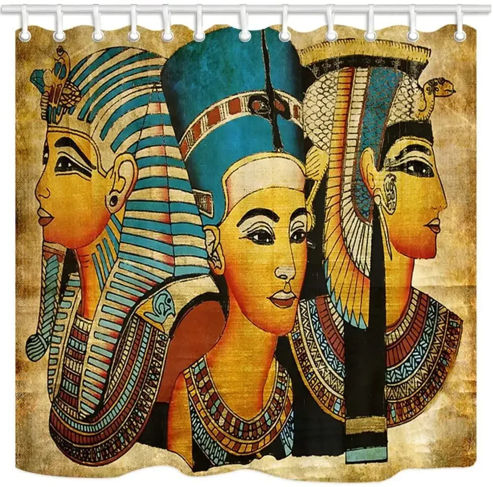 Egyptian Queen King Prince on Papyrus Shower Curtains Set Polyester Fabric Ancient Egypt Bathroom Decor Bath Curtain With Hooks