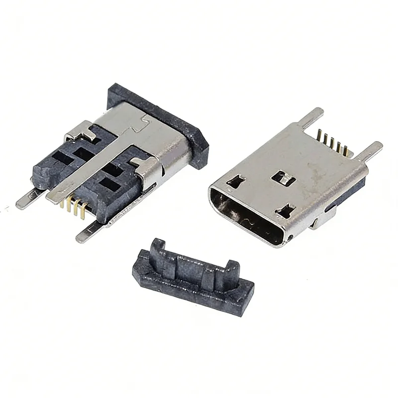 USB female socket MICRO 5P straight plug with extended legs, 180-degree vertical mounting, 10.0MM height, SMT vertical type