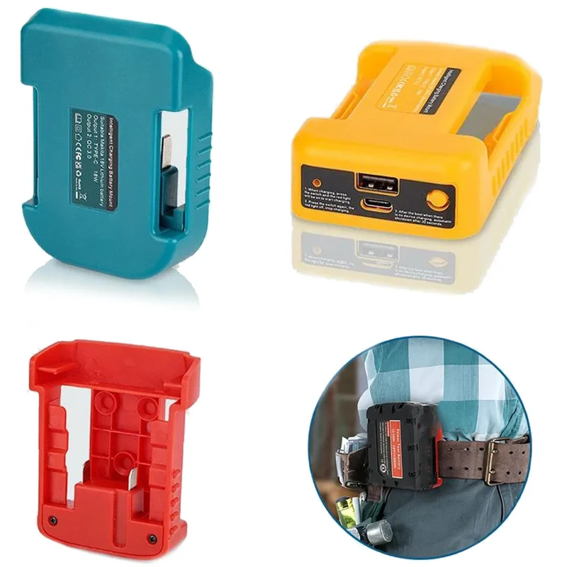 USB Charger Adapter Compatible For Makita For Dewalt For Milwaukee 18V Li-ion with USB and Type-C Battery Holder Fast Charging