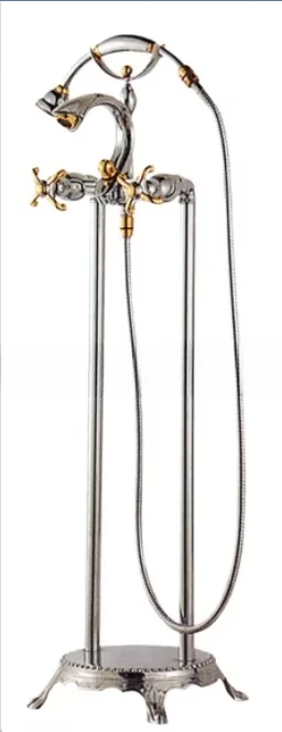 Claw foot floor type freestanding bathtub faucet Roman bathtub faucet with telephone type manual spray