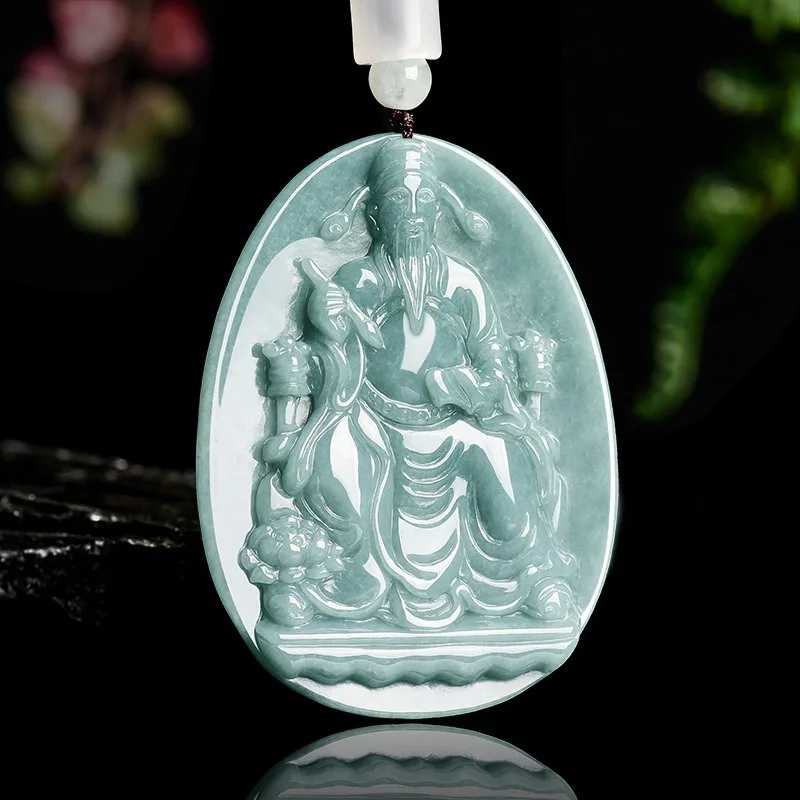 

TIMESWIND Natural A-type Jade Green Wenchang Emperor Carved Men Lucky Necklace with Certificate