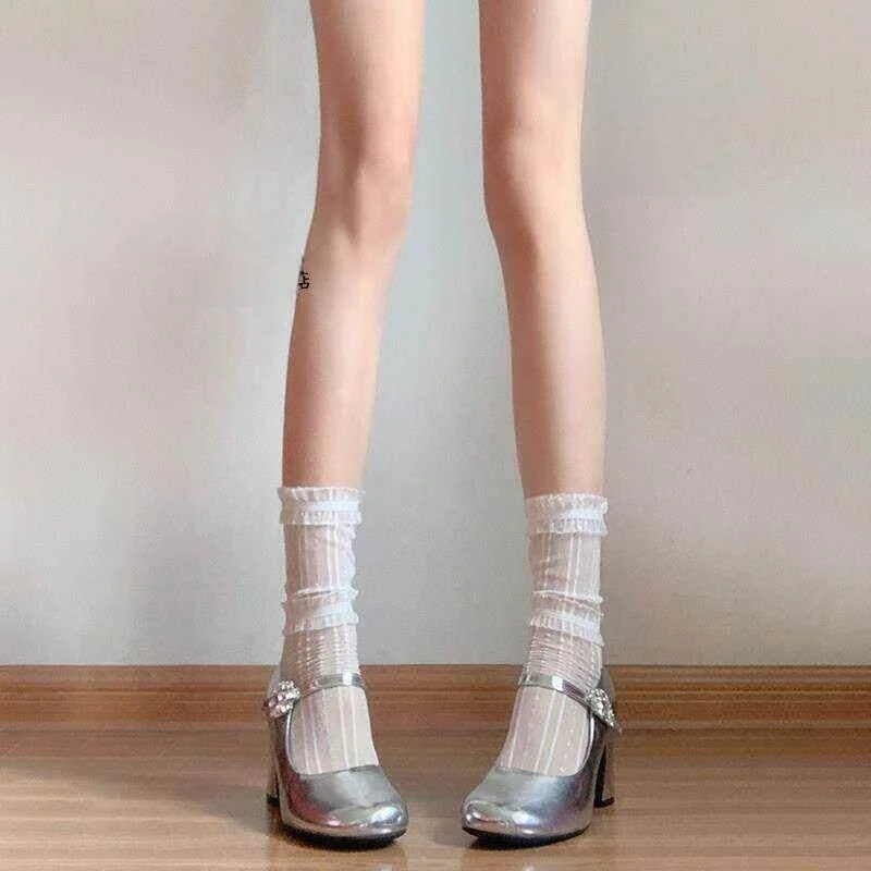 Transparent Thin Ballet Style Mary Jane White Leg Socks for Women Summer Short Socks Sweet Style Hollow out Design Beauty Sha...