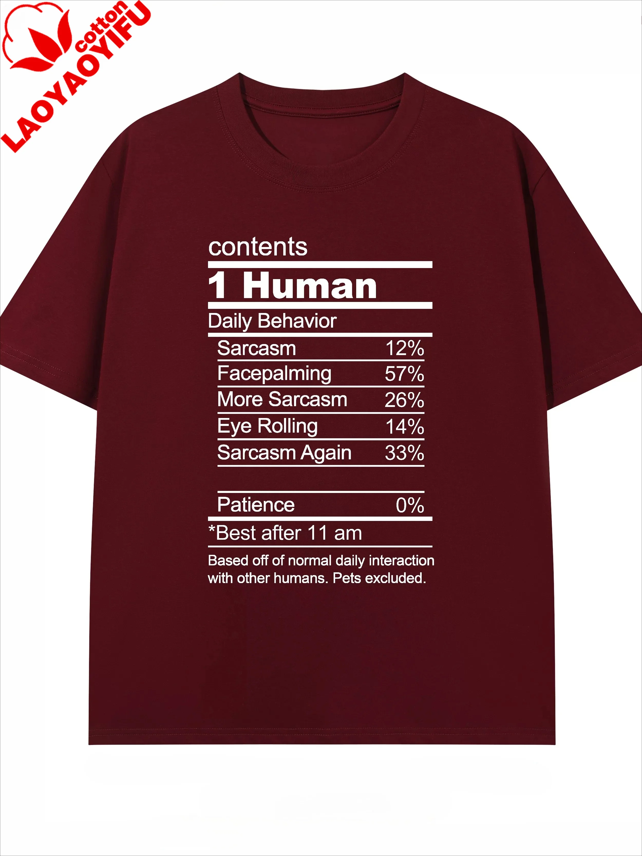 Irritable Human Ingredient List: Impatient, Fun, T-shirts d'été à manches courtes en pur coton, imprimés de niche, amples, décontractés