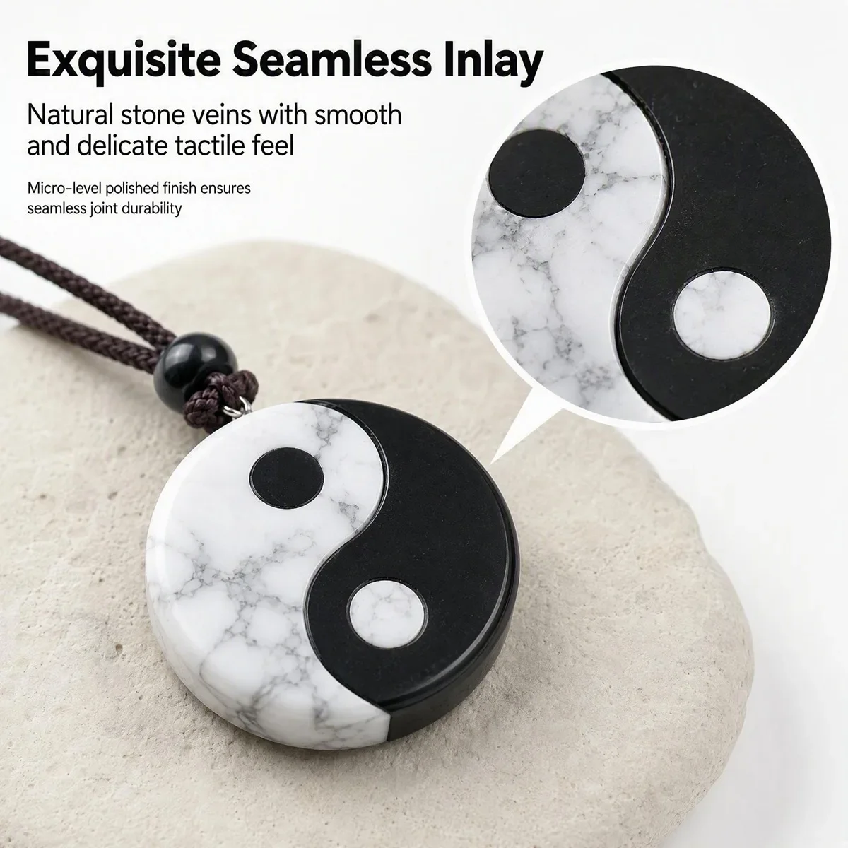 JOYAGIFT Yin Yang Necklace Natural Howlite Obsidian Tai Chi Pendant Zen Balance Amulet 25mm Fengshui Ornament Women Men Jewelry