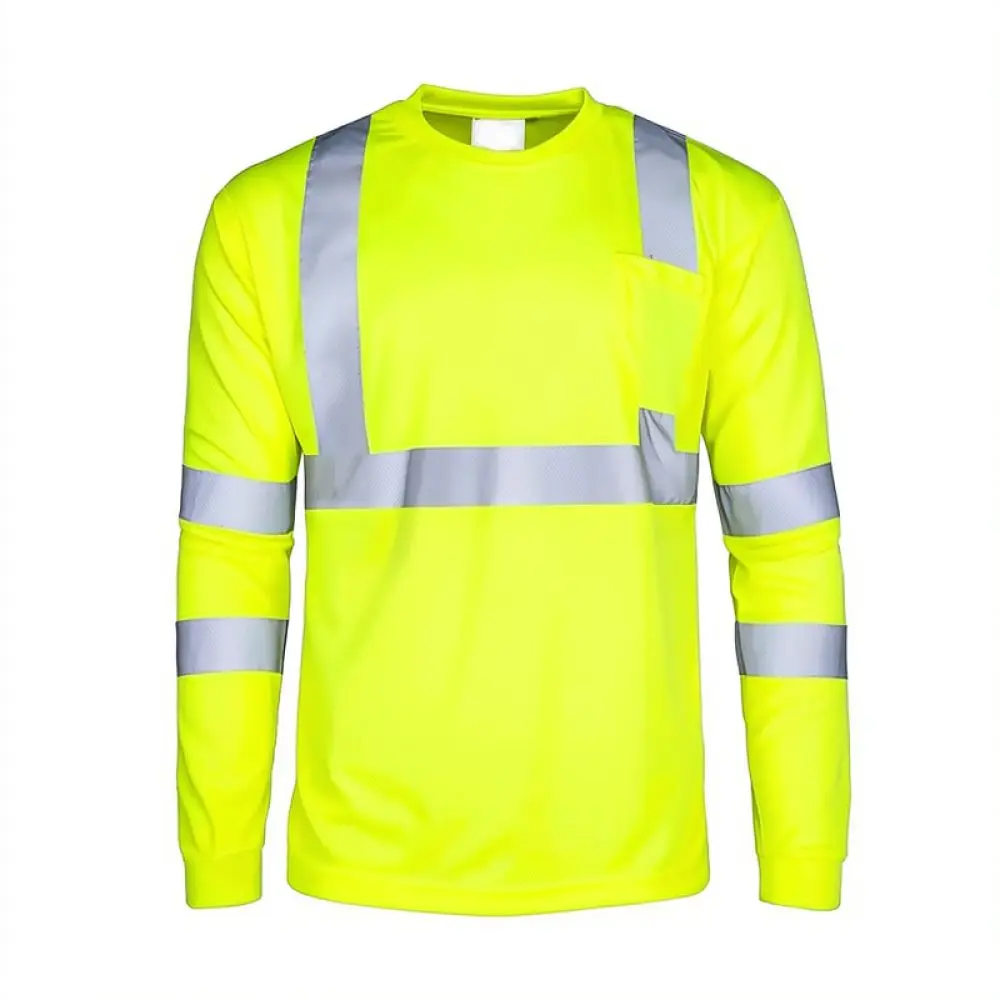 Mens High Visibility Reflective Work Tee Breathable Cotton Safety Uniform For Outdoor Construction Site Industrial Labor Job
