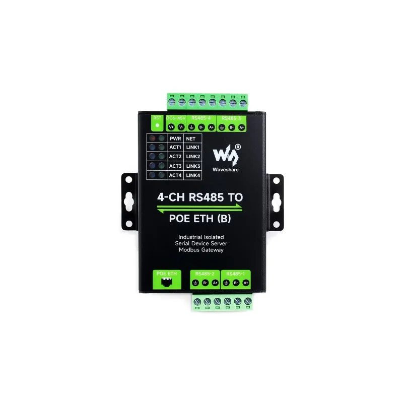 RS485 to RJ45 Ethernet Serial Server 4 Channels RS485 Independent Operation Rail-mount Industrial Isolated Serial Module