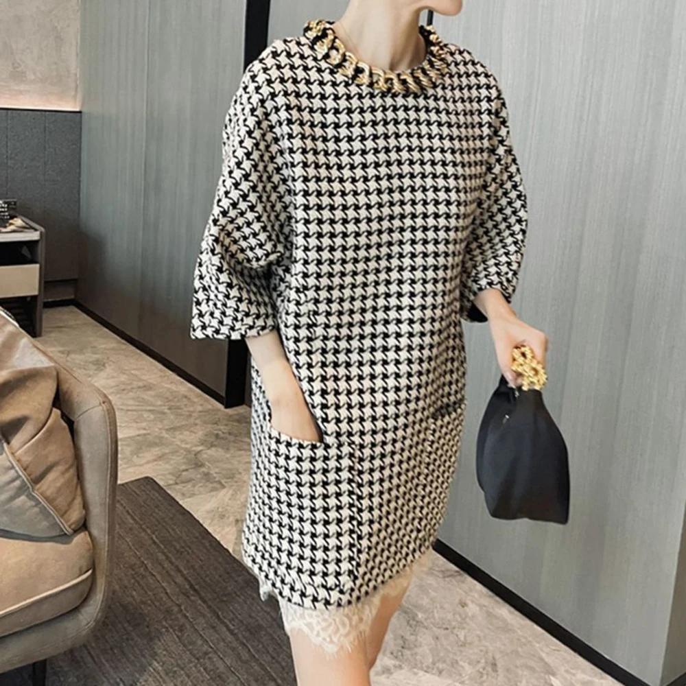 

Xiaoxiangfeng Dress Women's 2025 Spring Medium Sleeve Muse Fan Premium Lace Skirt women clothing