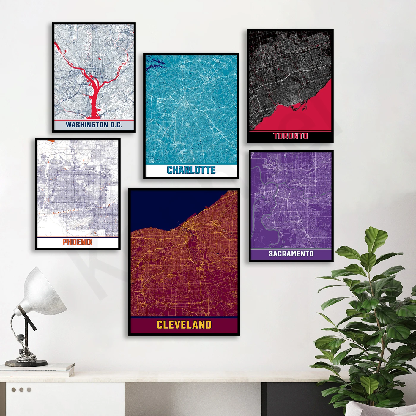 Cleveland Houston Denver Washington Charlotte Toronto Salt Lake Sacramento .City Color Map Poster