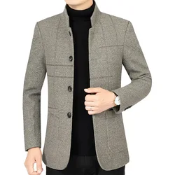 Men Cashmere Blazers Jackets Stand-up Collar Business Casual Suits Coats New Spring Autumn Male Suits Jackets Blazers Coats 4XL