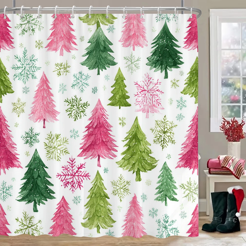 

Christmas Tree Shower Curtain, Christmas Bathroom Curtain Decoration Set With Hook Fabric Christmas Gift Curtain, with Hooks