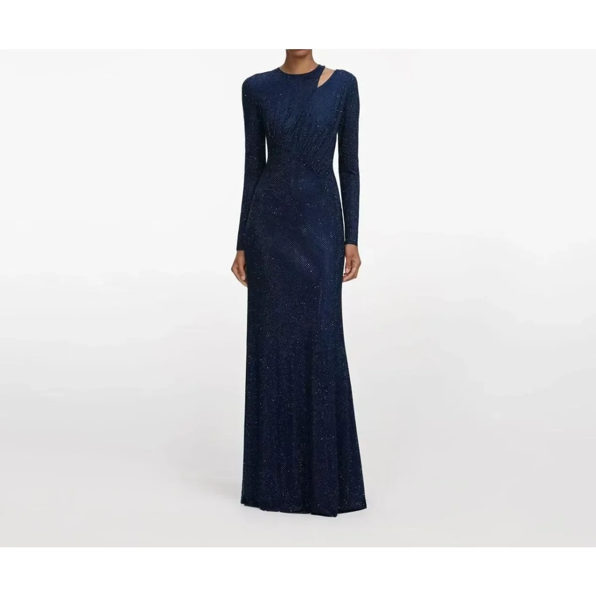 For Ladies Daily Beautiful And Navy Blue Diamonds Pressed Cut Out Long Sleeveless Pink Pure Sleeveless High Slit Midi Dress 2025