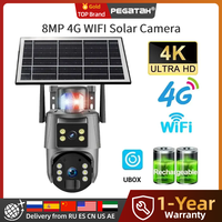 PEGATAH 8MP 4G SIM Solar Camera Wireless Wifi Outdoor Dual Screen 4K Human Detect Auto Tracking 360° Cameras Ubox APP