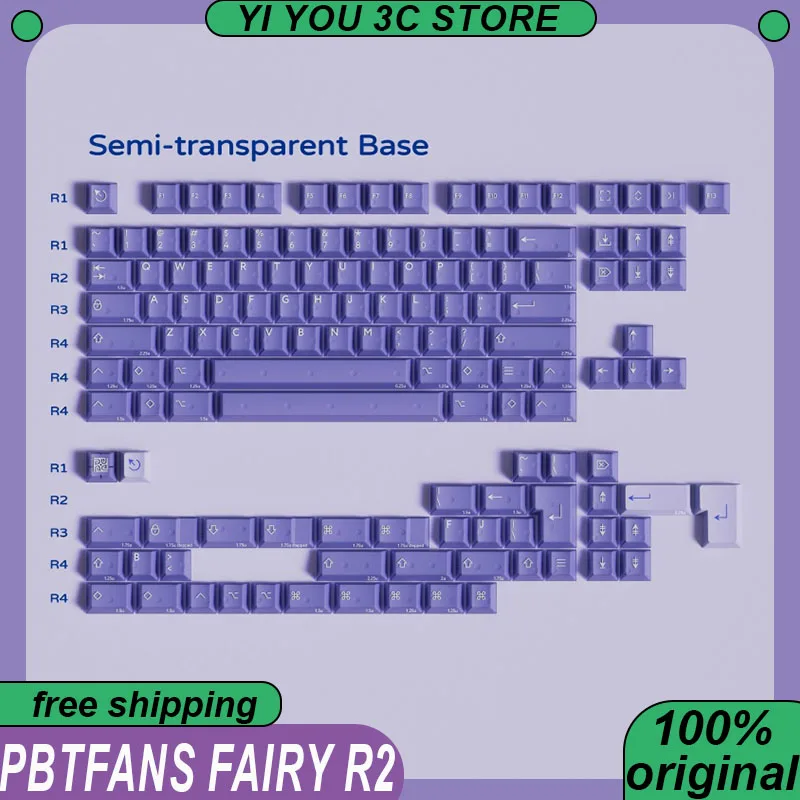 

PBTfans Fairy R2 Keycaps Mechanical Keyboard ABS Two-color Semi Transparent Esports Keyboards PC Accessories Business Keycap