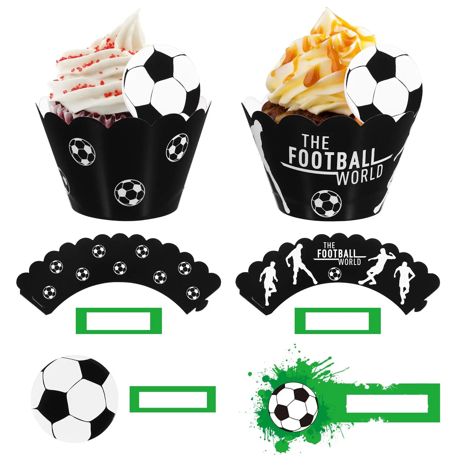 

Football Cake Soccer Cake Decorations Wrappers 12 Pcs Party Decorations Dessert Safe Coated Paper Small Cakes Cupcake