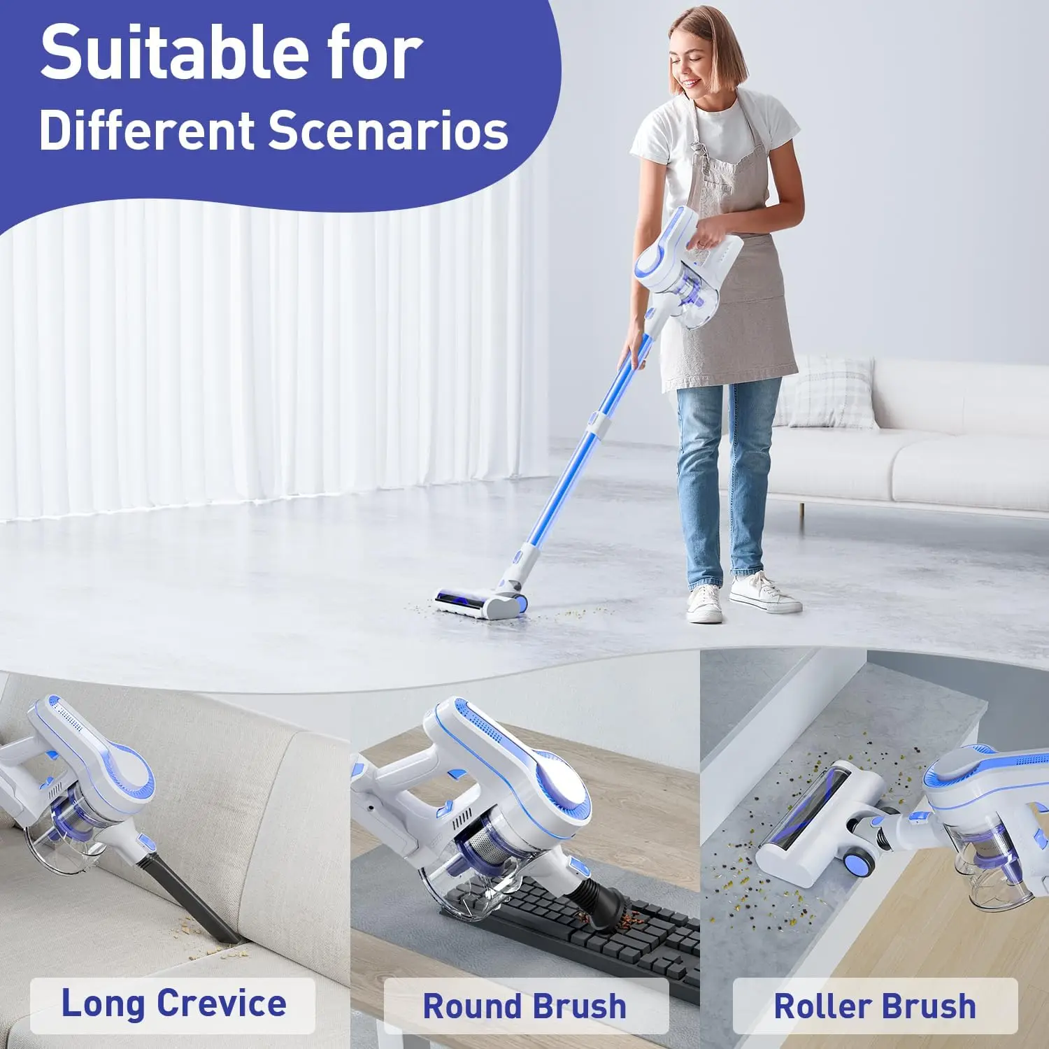 AR182 Cordless Vacuum Cleaner, Detachable, 23KPA Suction, 6-in-1, Long Run Time, For Hard Floors, Cars, Pets, Hair