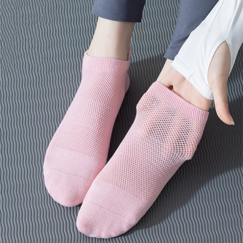 Hollow Yoga Mesh Socks Out Women Breathable Summer Ballet Pilates Socks Silicone Non-slip Solid Color Cotton Dance Sports Socks