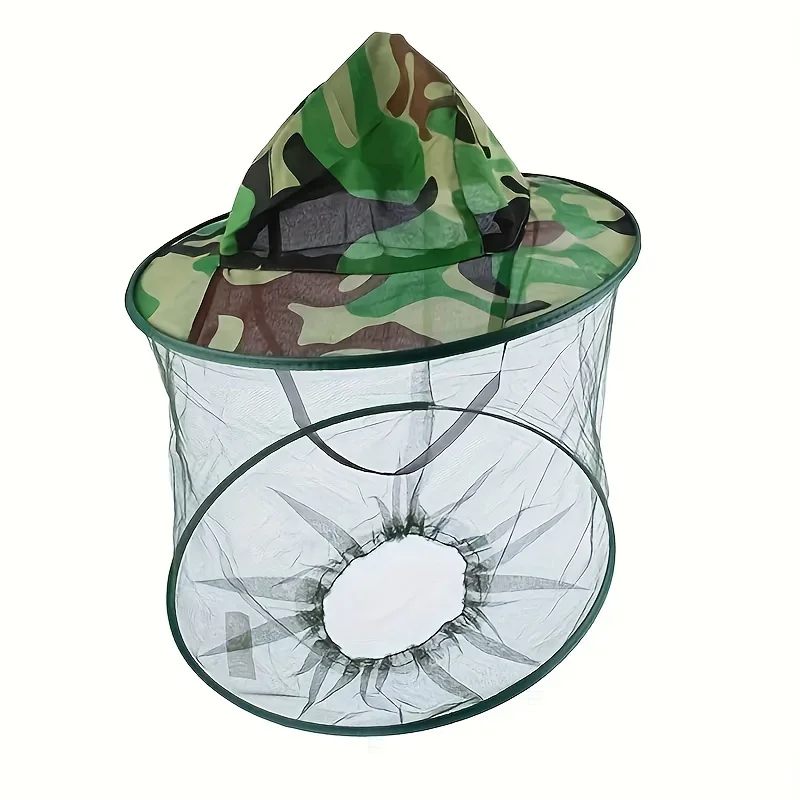Adjustable camouflage mosquito-repellent cap with mesh face and neck cover – EVA material, machine washable