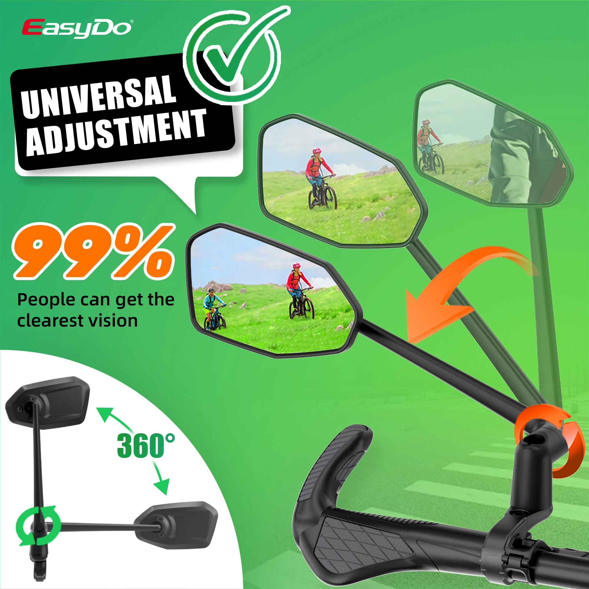 EasyDo Bike Rearview Mirror Electric Bike Handlebar Mirror with 360 Rotatable bike Extended Mirror Arm for Road Mountain Cycling