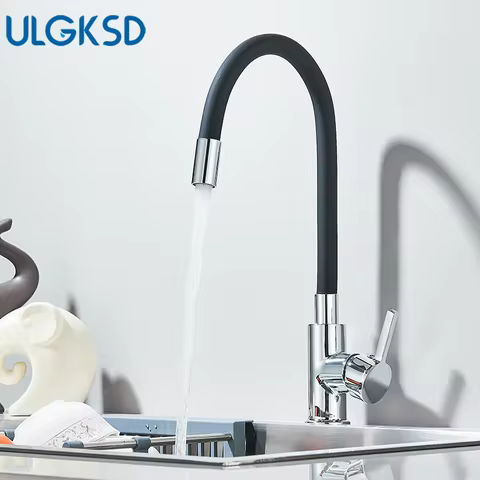 Black Bend Flexible Neck Kitchen Sink Faucet 360° Rotation Pipe Hot Cold Kitchen Mixer Tap Deck Mounted Bathroom Kitchen Tap