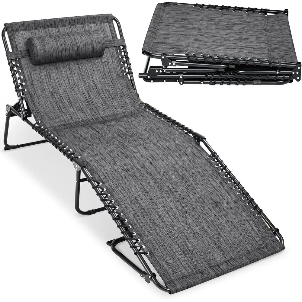 Extra Wide Patio Chaise Lounge Chair, Portable Outdoor olding Recliner or Lawn, w/ 8 Positions, Handles, 440lb acity - Gray
